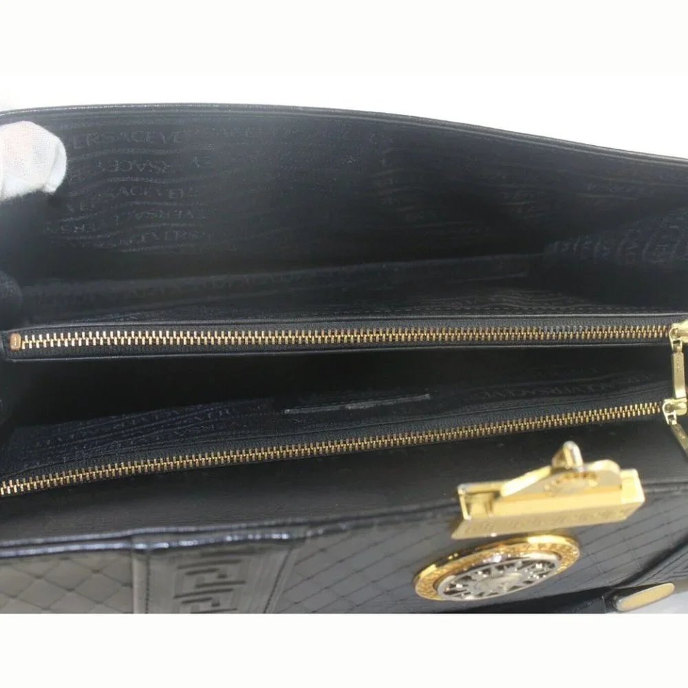 Versace Black Mini Top Handle Briefcase Greek Key Sun 2VER105K